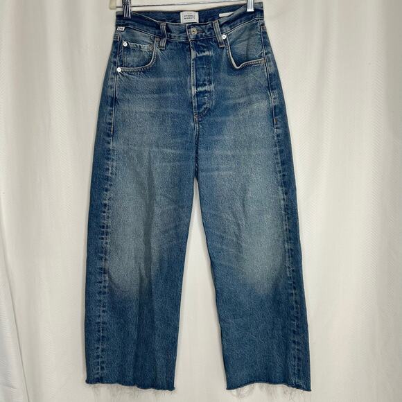 Citizens of Humanity Ayla wide leg blue jeans size 25 crop raw hem - Picture 1 of 11